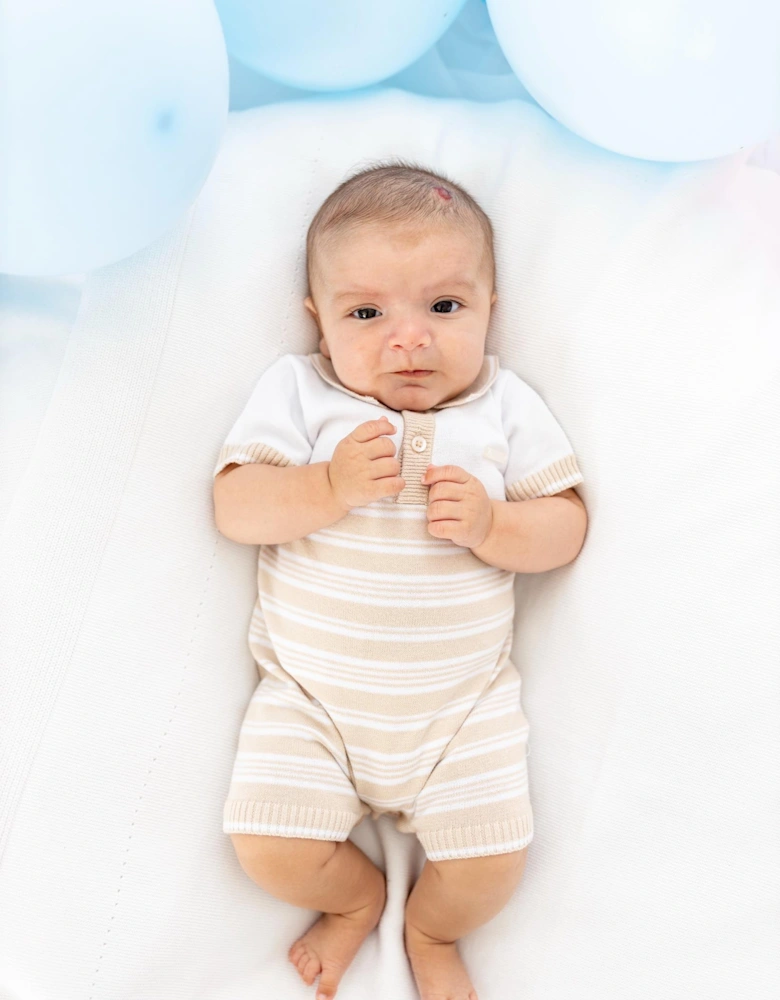 Beige Stripe Knit Romper