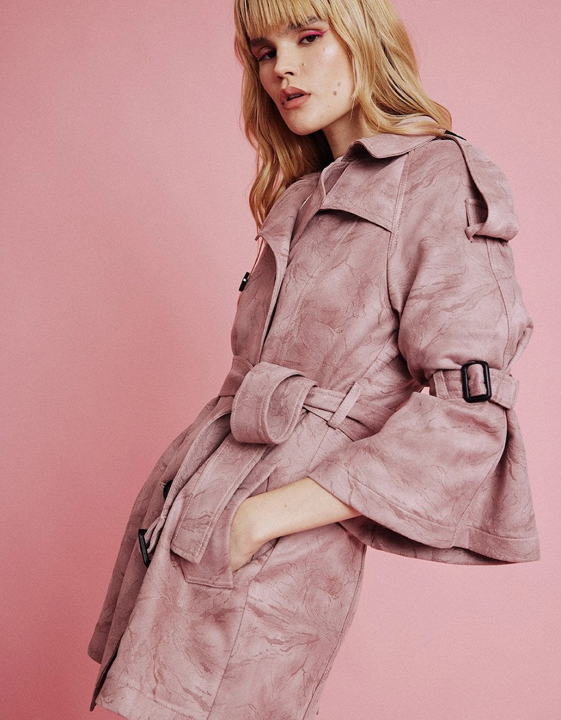 Pink Faux Suede Trench Coat, 5 of 4