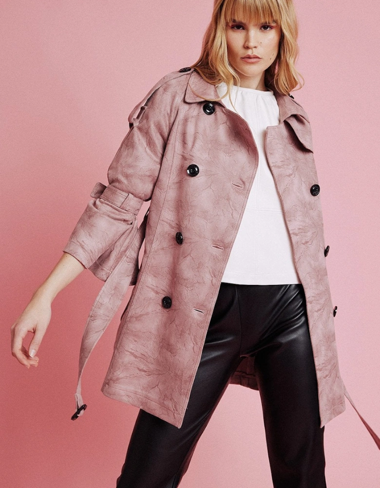 Pink Faux Suede Trench Coat