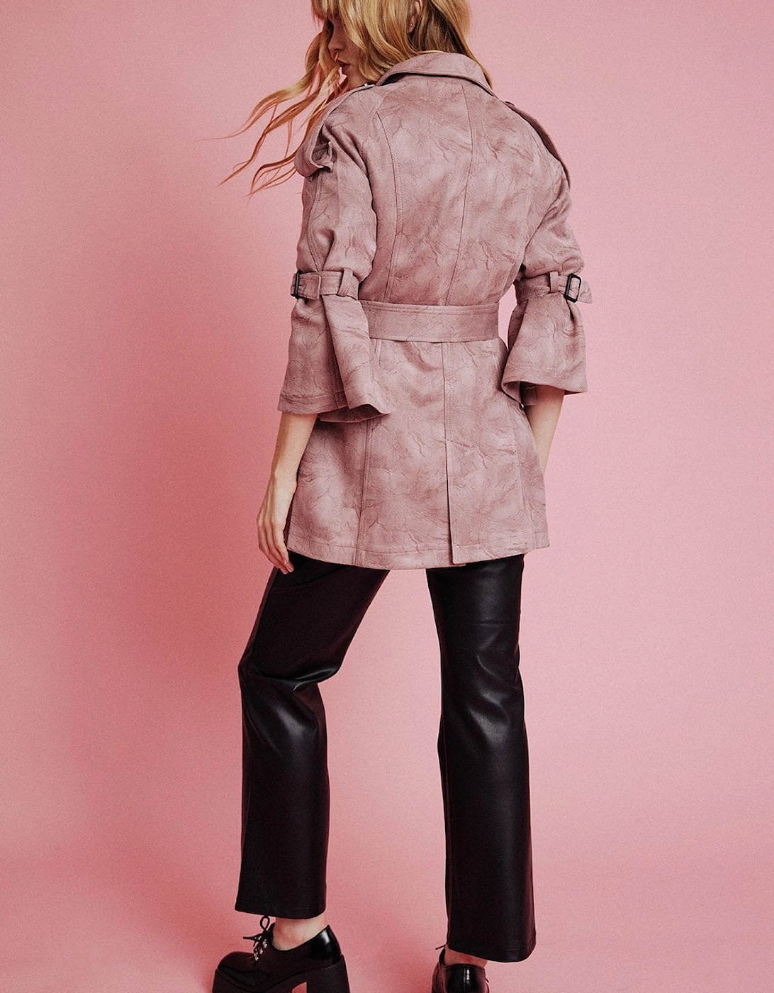 Pink Faux Suede Trench Coat