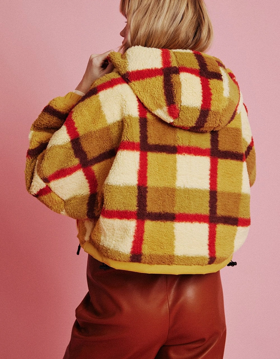 Yellow Faux Shearling Check Jacket