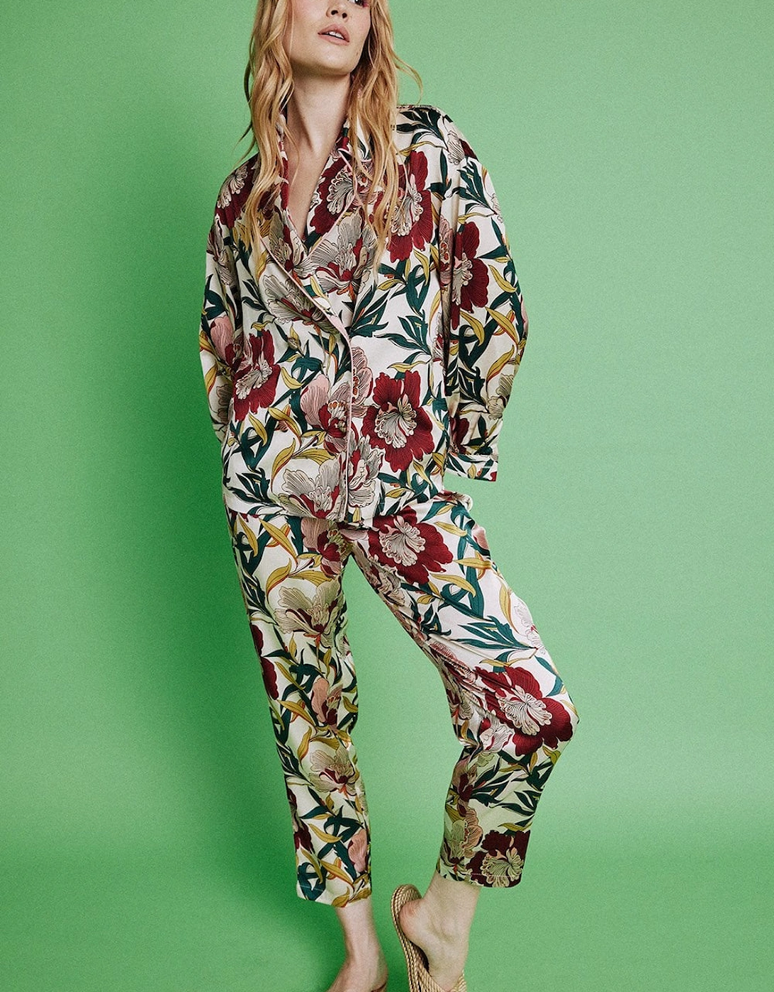 Floral Silk Blend Botanical Hibiscus Print Trousers, 6 of 5