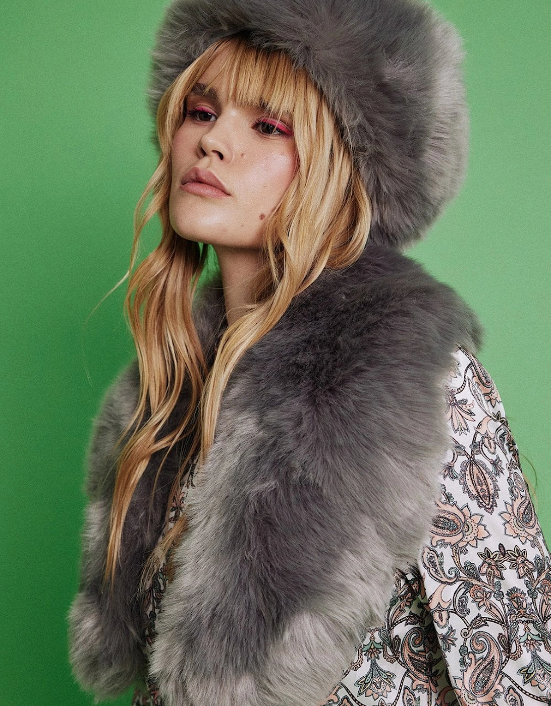 Grey Faux Fur Collar