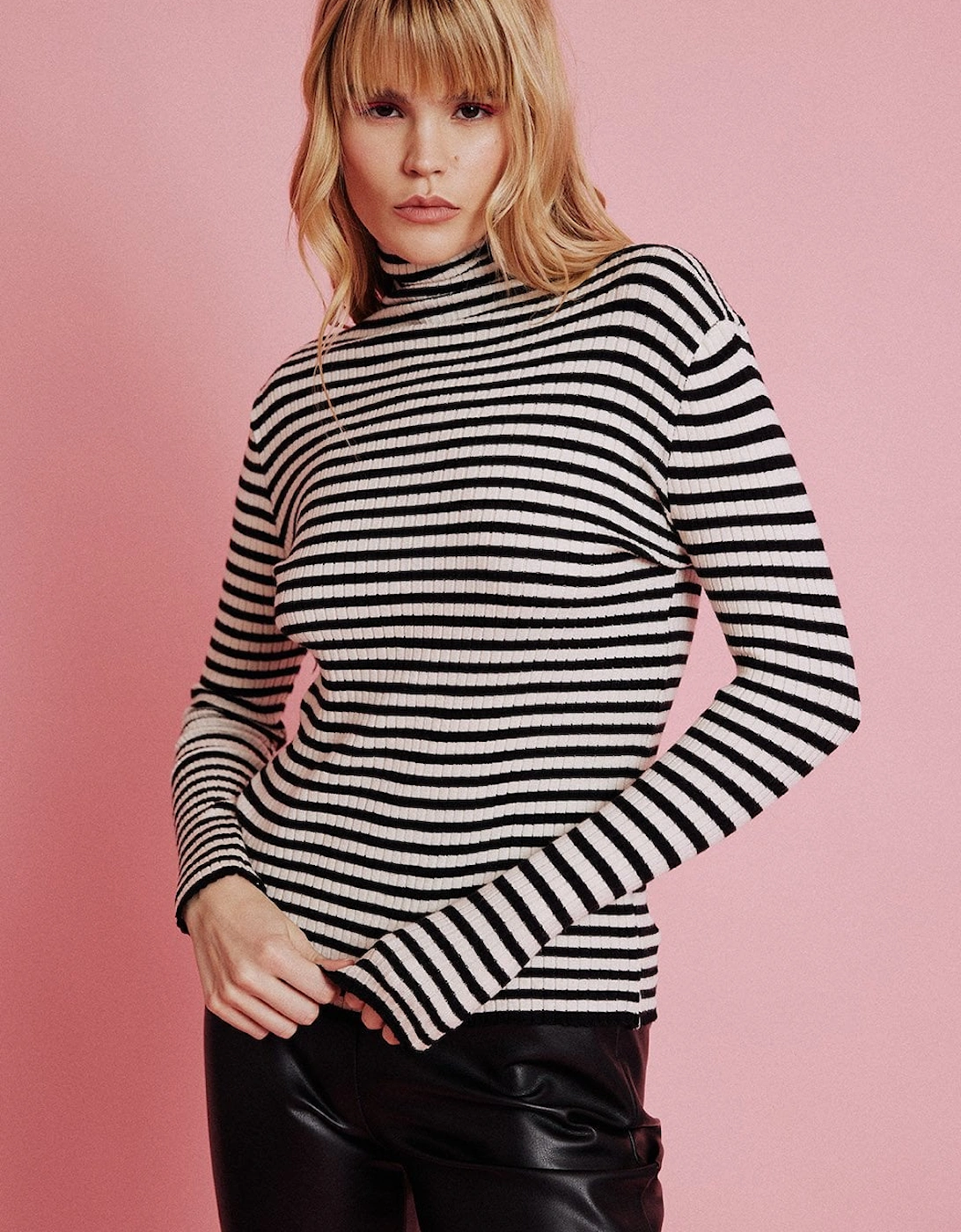 Striped Turtleneck Cashmere Top