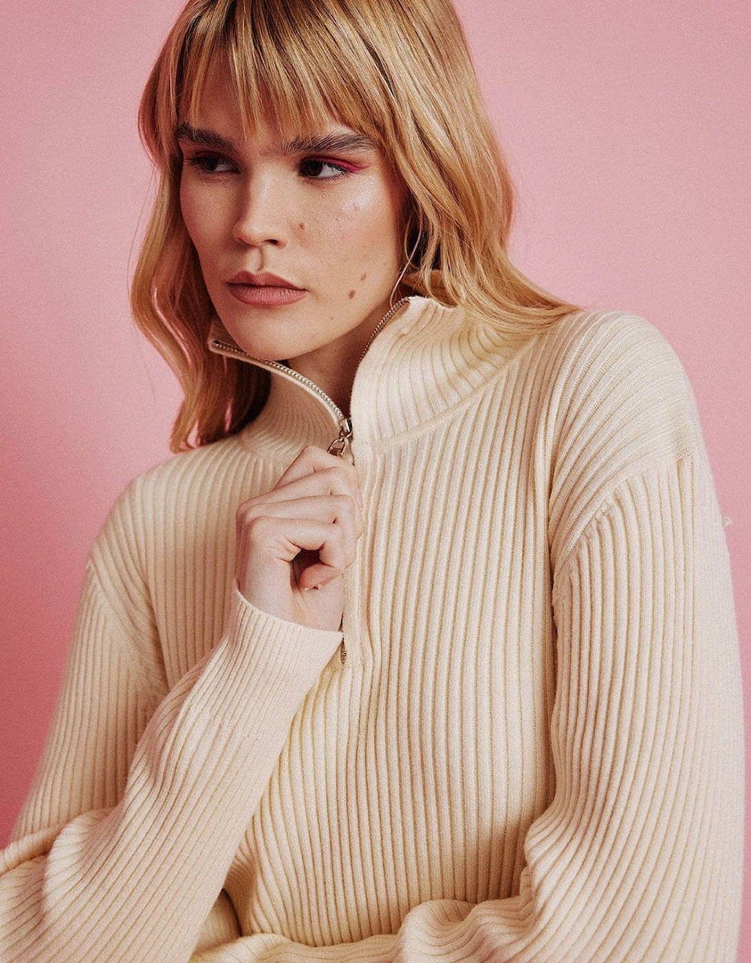 Funnel Neck Ribbed Jumper in White, 5 of 4
