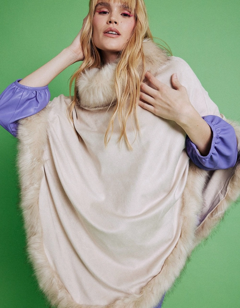 Faux Suede and Faux Fur Poncho