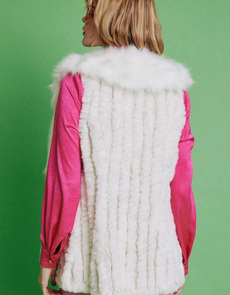 Cream Hand Knitted Faux Fur Gilet