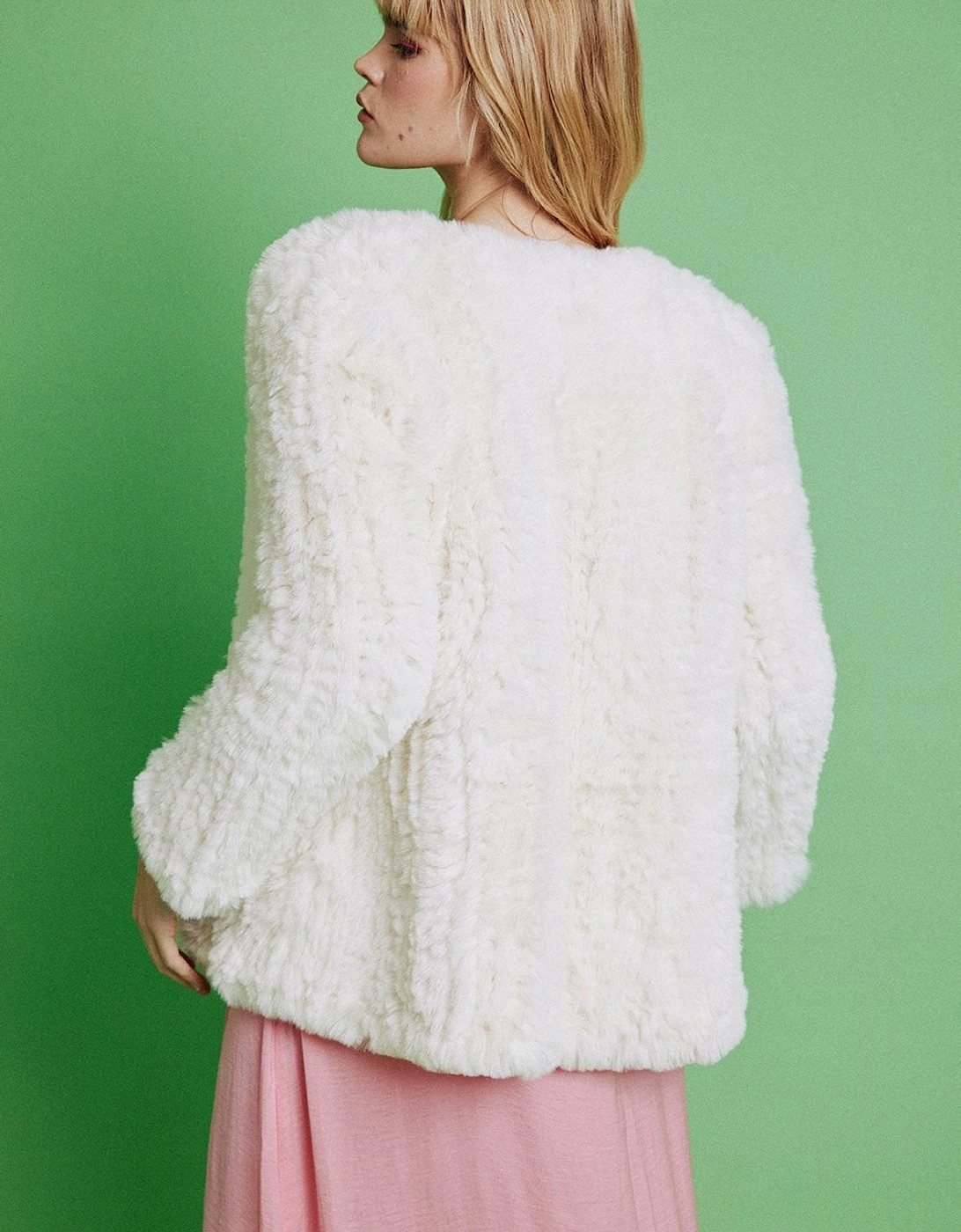 Cream Hand Knitted Faux Fur Coat