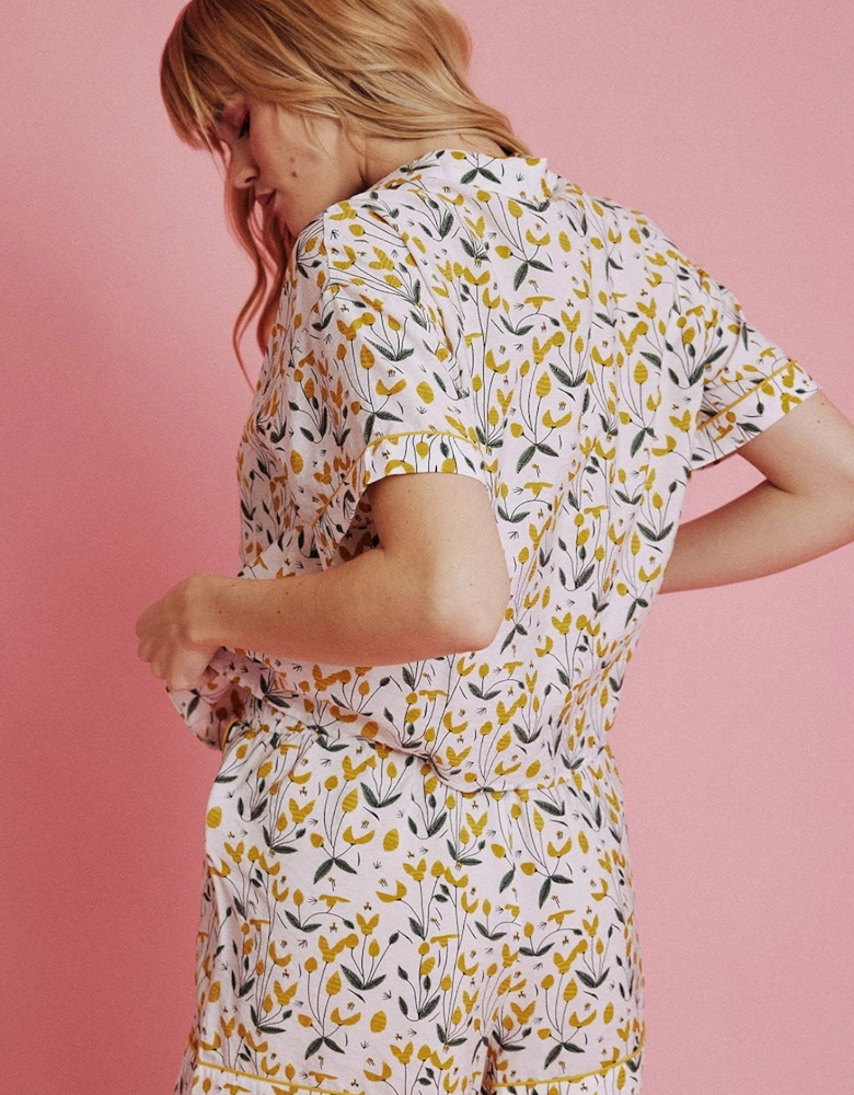 Yellow Floral Print Nightwear/Loungewear Set with Shorts