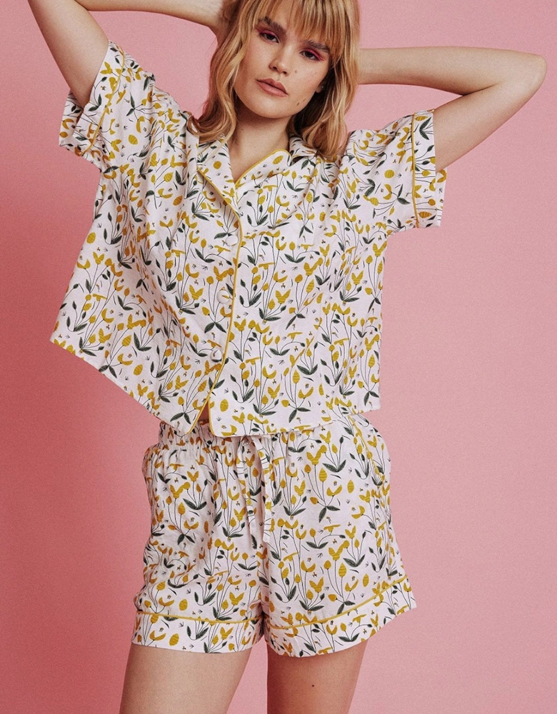 Yellow Floral Print Nightwear/Loungewear Set with Shorts