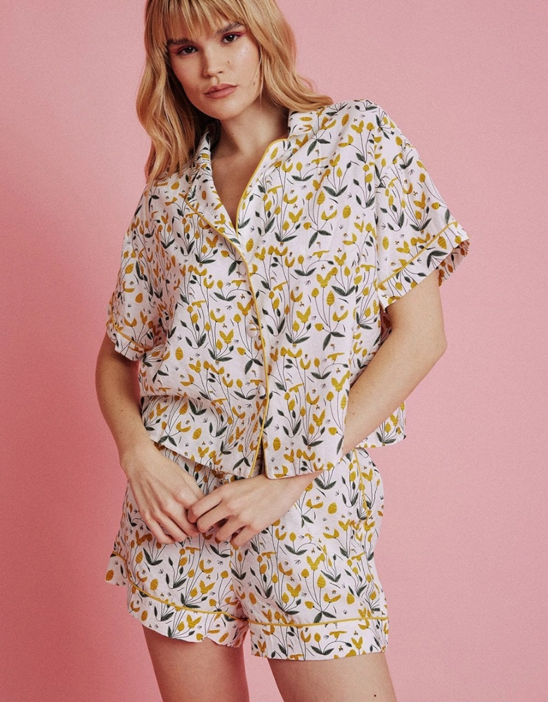 Yellow Floral Print Nightwear/Loungewear Set with Shorts