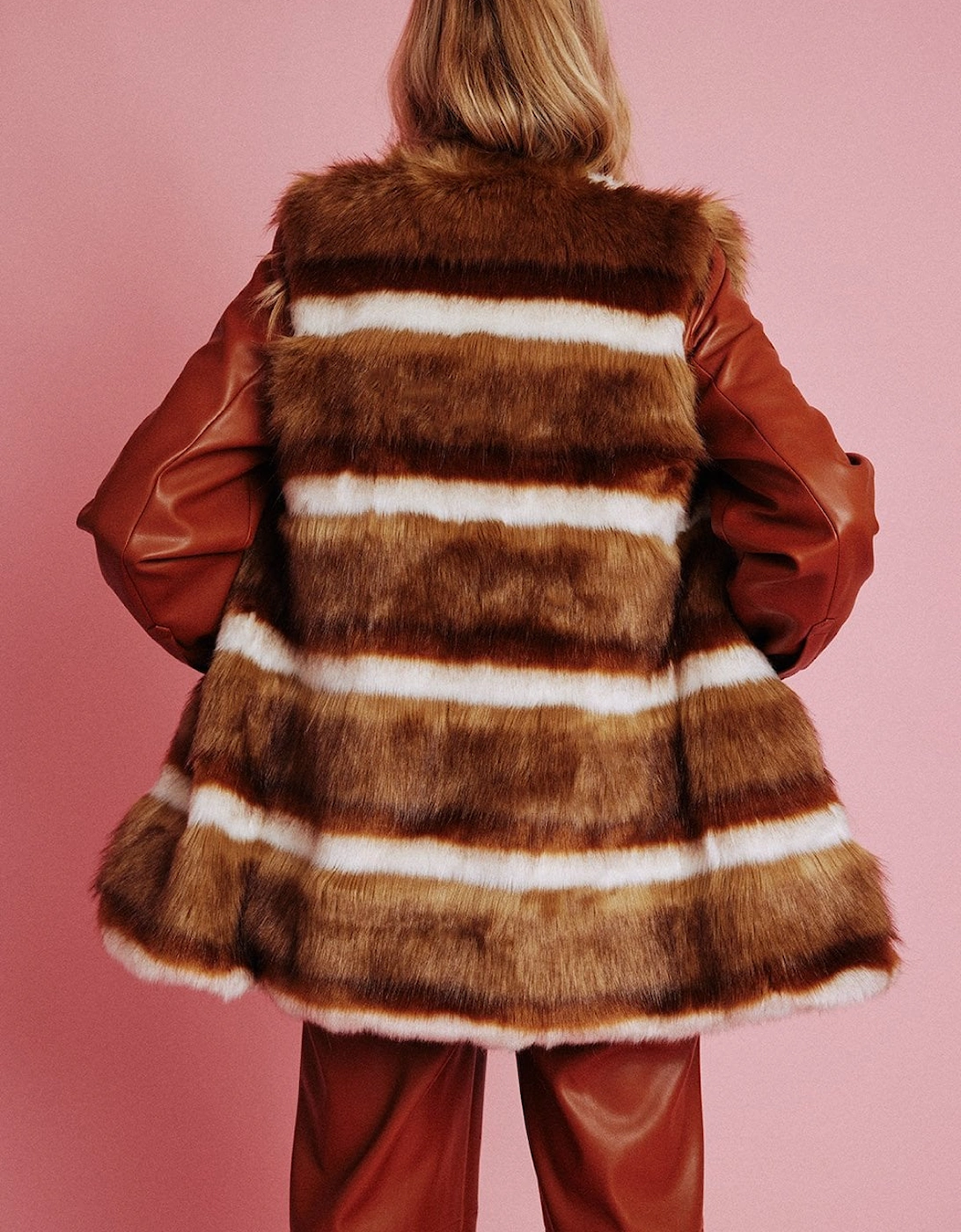 Mocha Striped Faux Fur Gilet