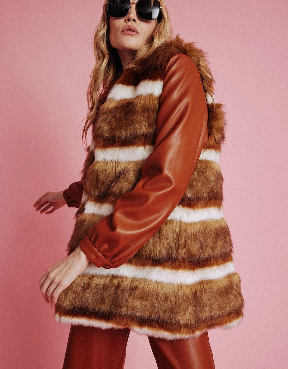 Mocha Striped Faux Fur Gilet