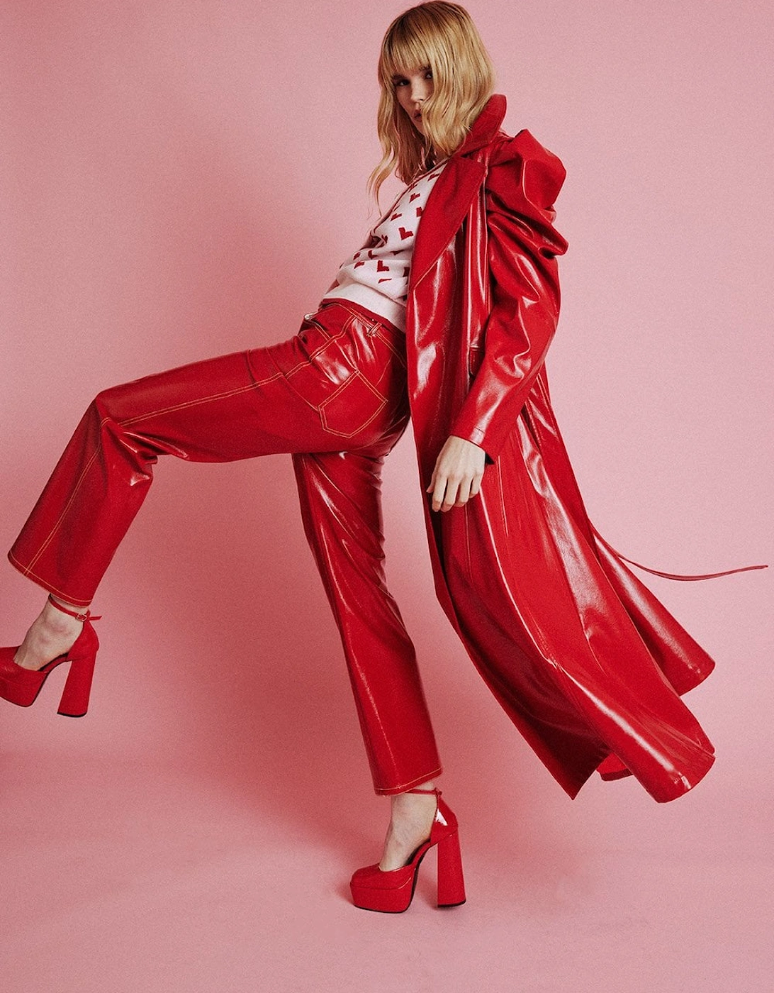 Red Eco Leather Grande Trench Coat, 5 of 4