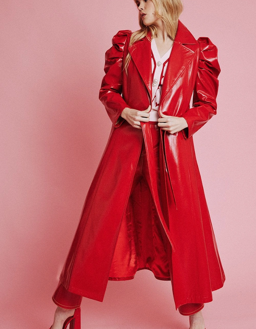Red Eco Leather Grande Trench Coat