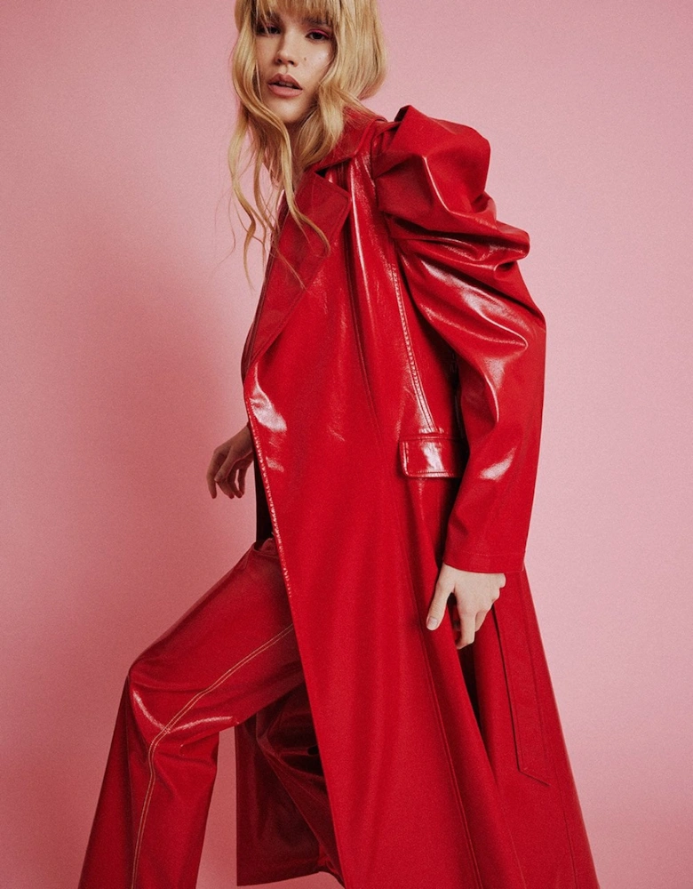 Red Eco Leather Grande Trench Coat