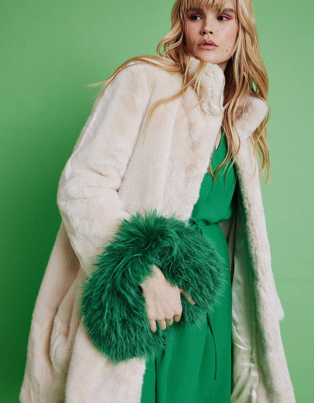 Cream Oversized Faux Fur Coat