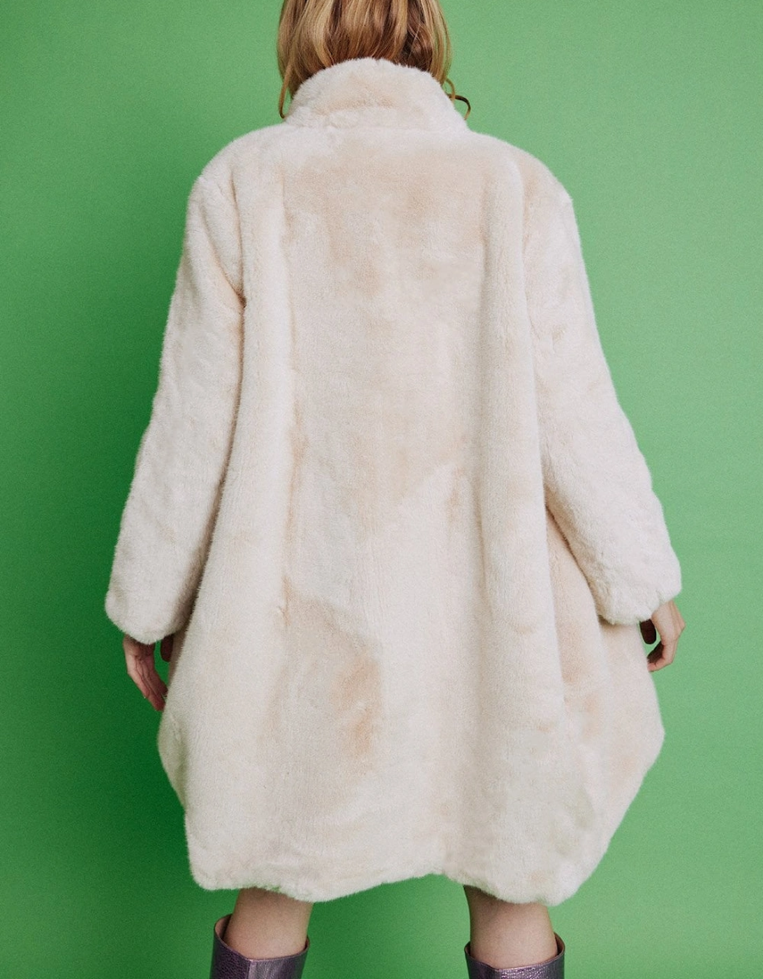 Cream Oversized Faux Fur Coat