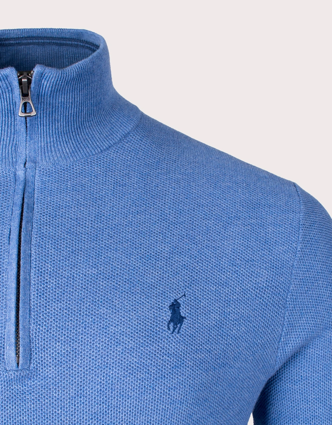 Quarter Zip Contrast Logo Knit