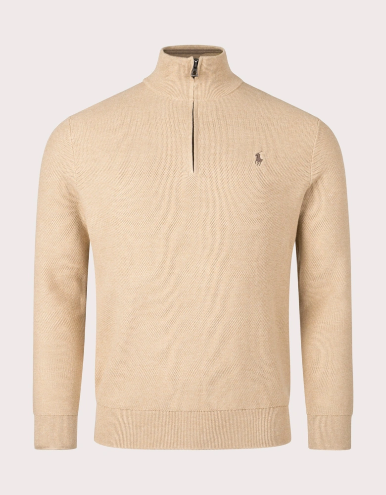 Quarter Zip Contrast Logo Knit