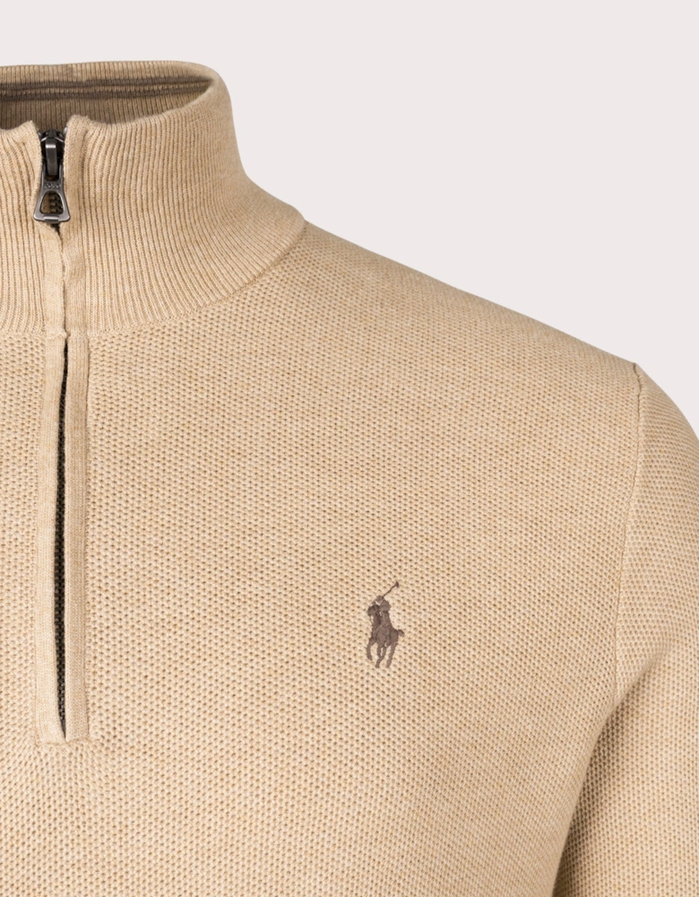 Quarter Zip Contrast Logo Knit