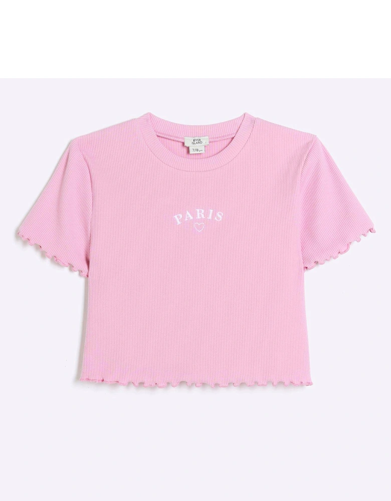Girls Embroidered Logo Pink Crop T-Shirt - Pink