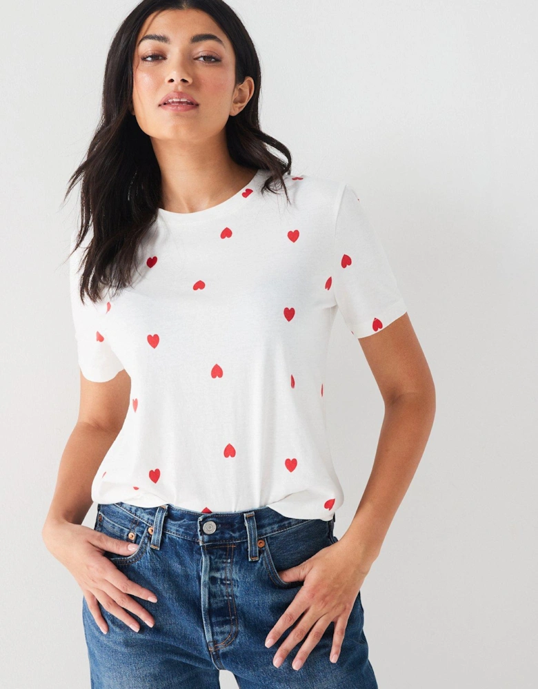 The Essential Printed Crew Neck T-Shirt - Heart Print