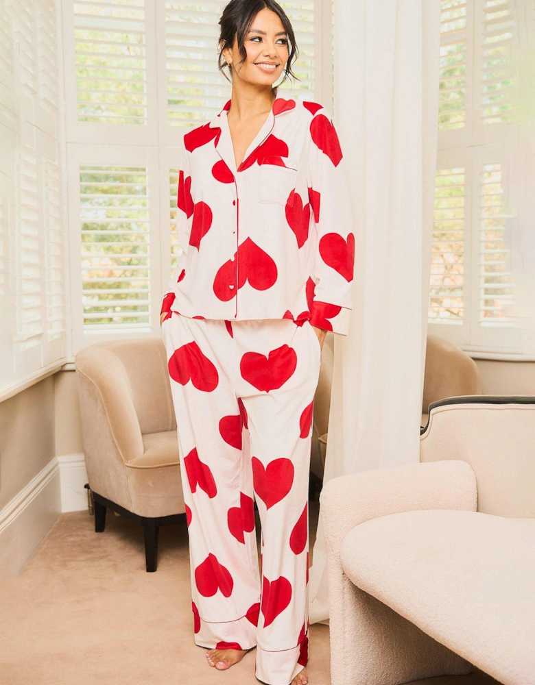 Heart Pyjama Set - Red & Cream