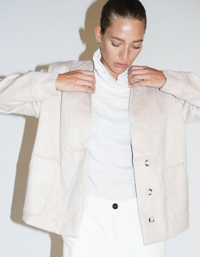 Cream Wool Oberon Bomber With Patch Pockets And Shawl Collar - Beige