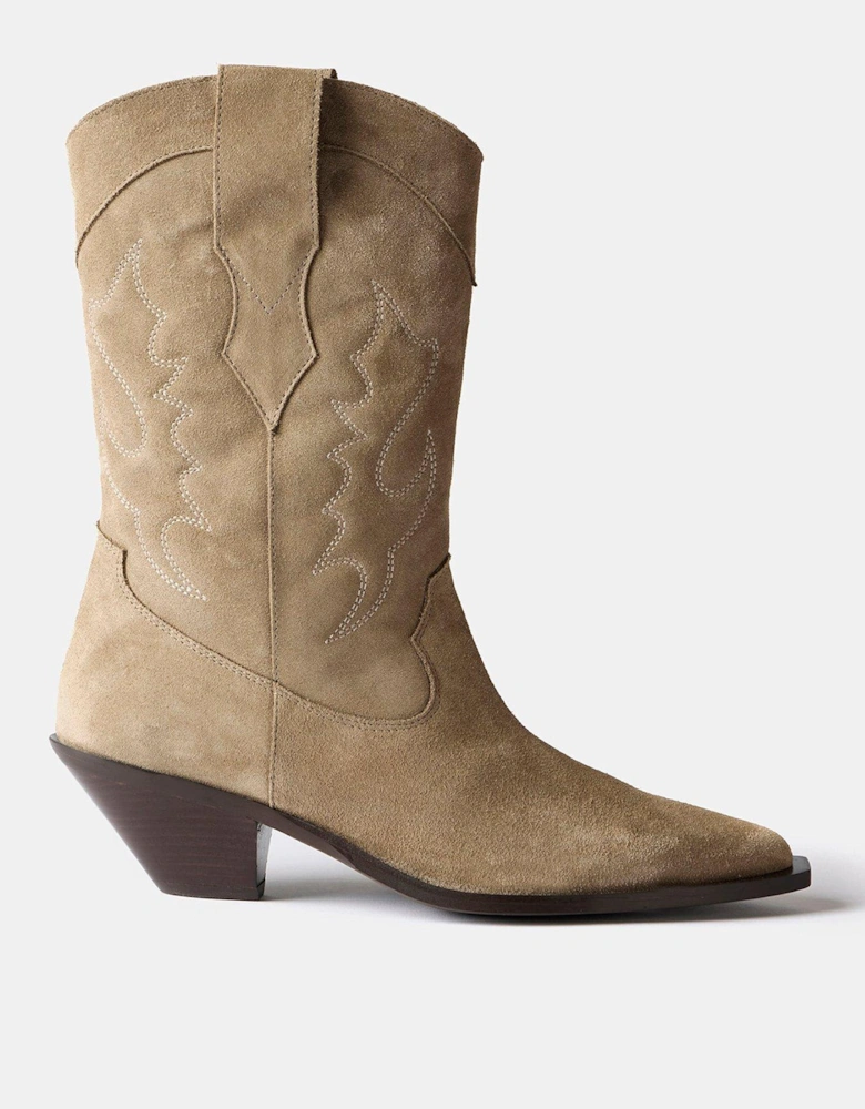 Beige Suede Cowboy Boots