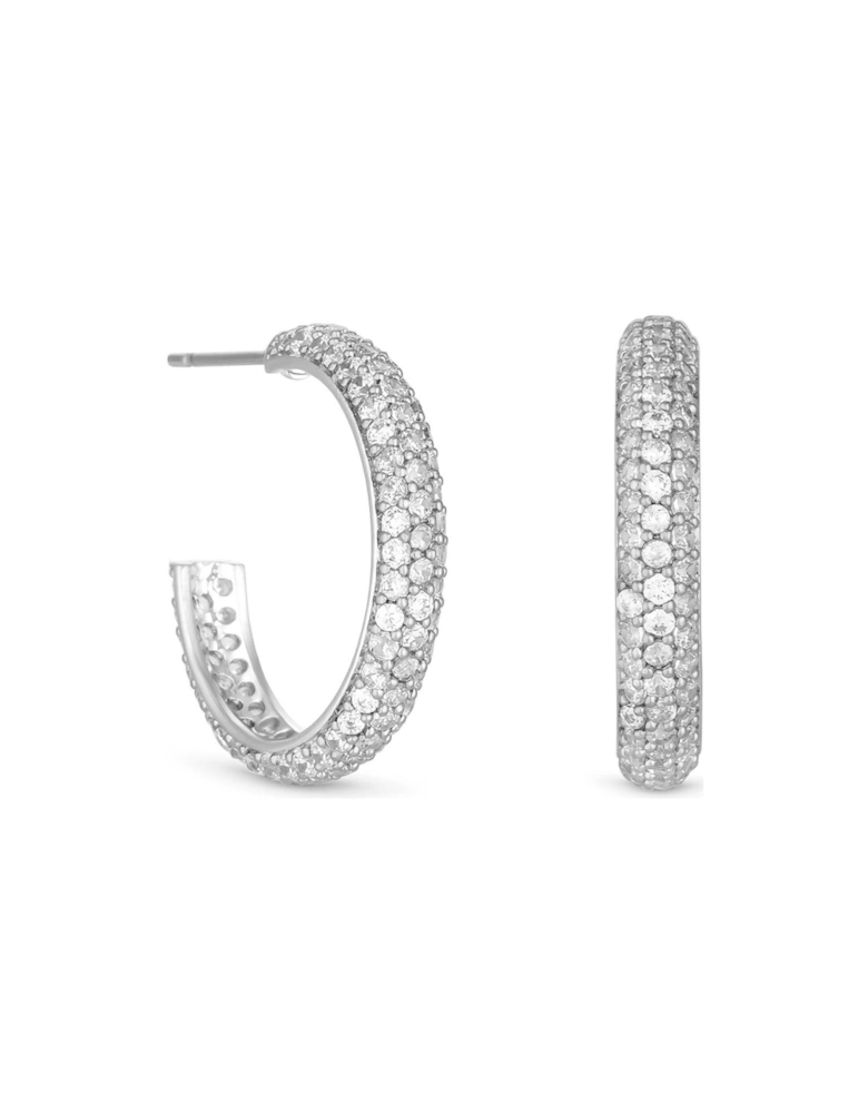 SILVER PLATED CUBIC ZIRCONIA PAVE HOOP EARRING