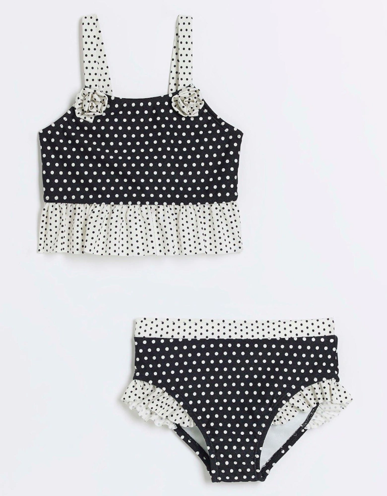 Mini Girls Polka Dot Bikini Set - Black