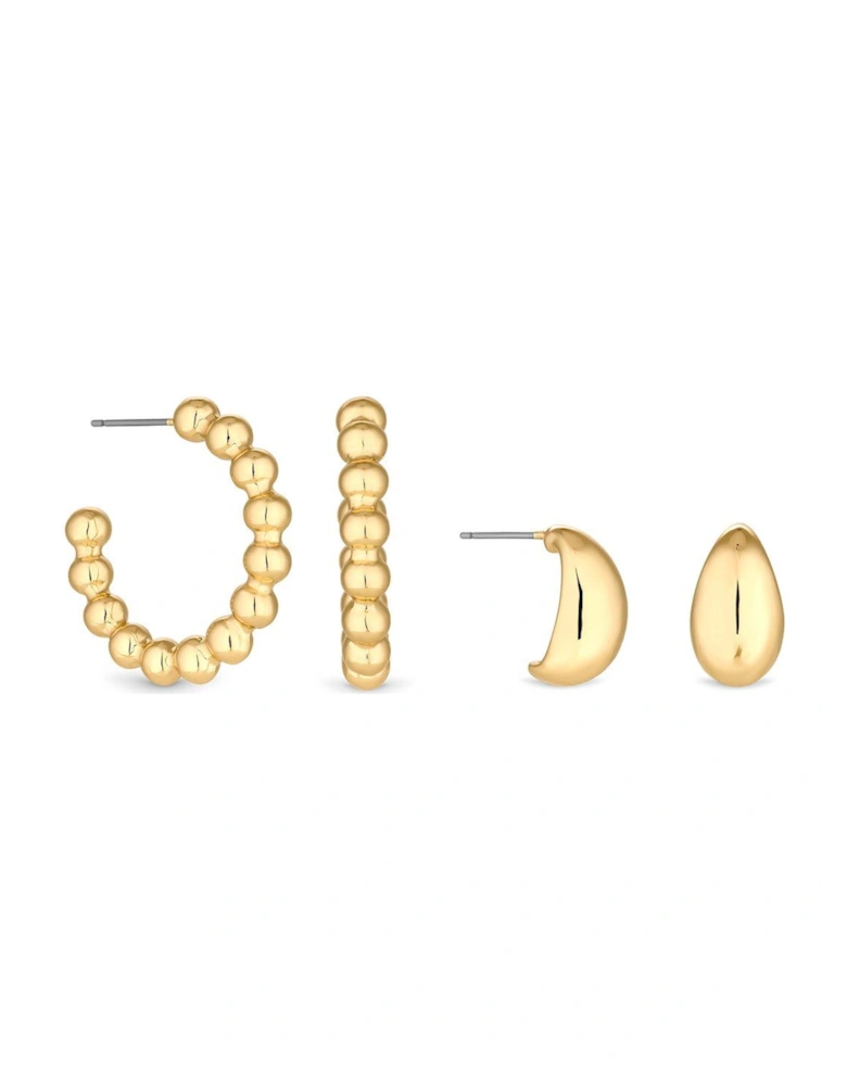 Gold Polished Orb Hoop Earrings - Pack Of 2