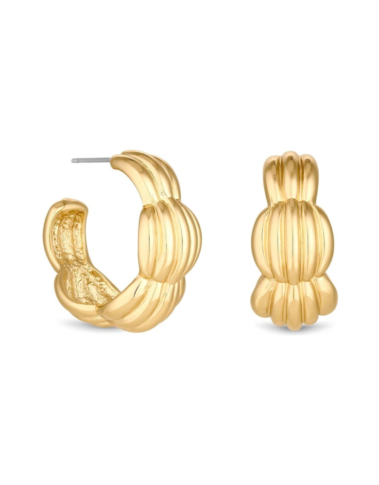 Gold Polished Tapered Ribbed Hoop Earring