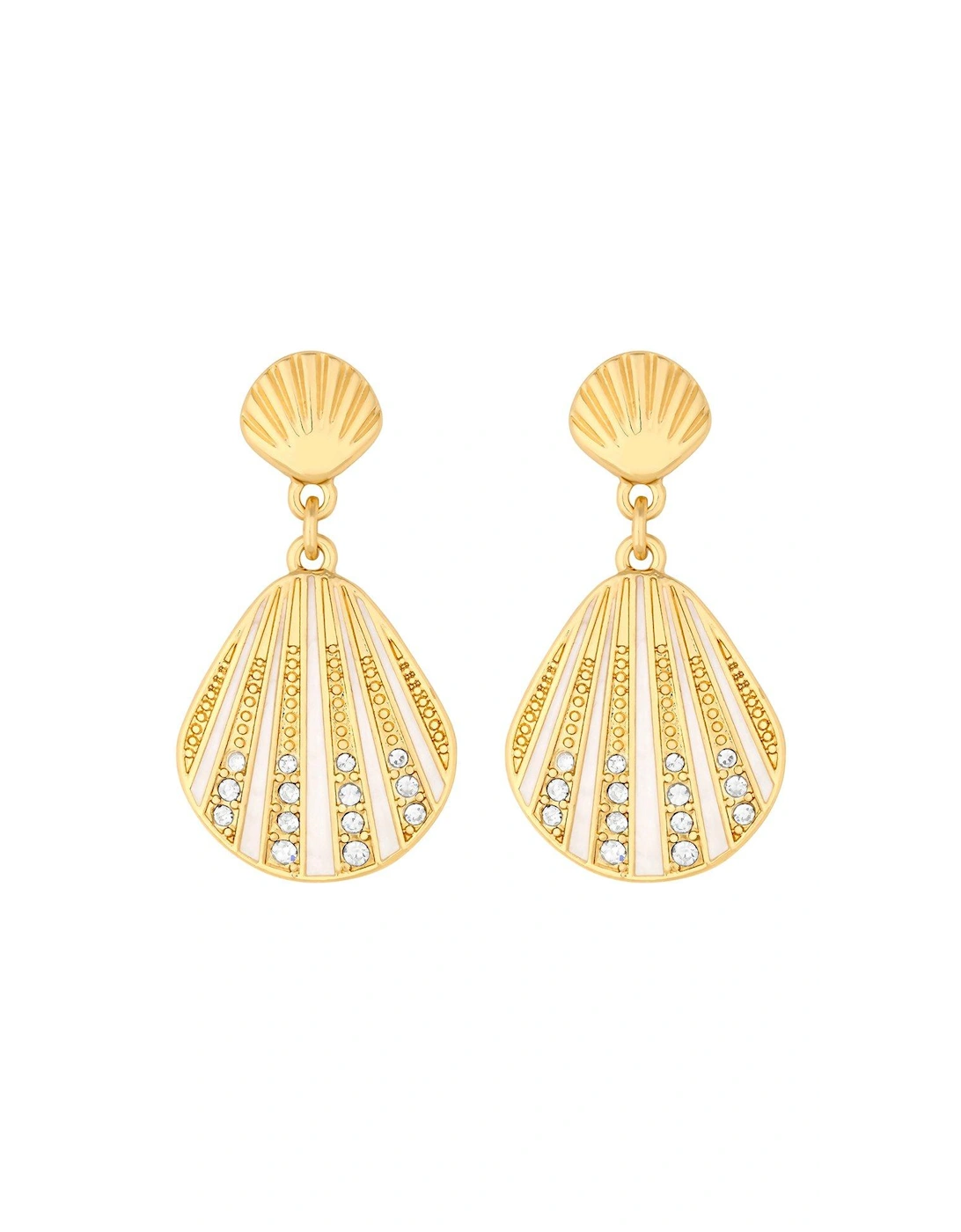 GOLD WHITE ENAMEL AND CRYSTAL SHELL DROP EARRING, 2 of 1