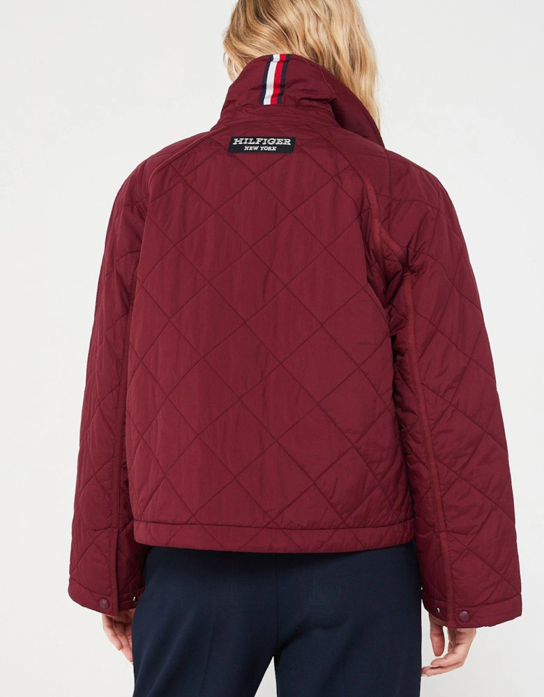 Diamond Quilted Lightweight Collared Short Jacket - Red