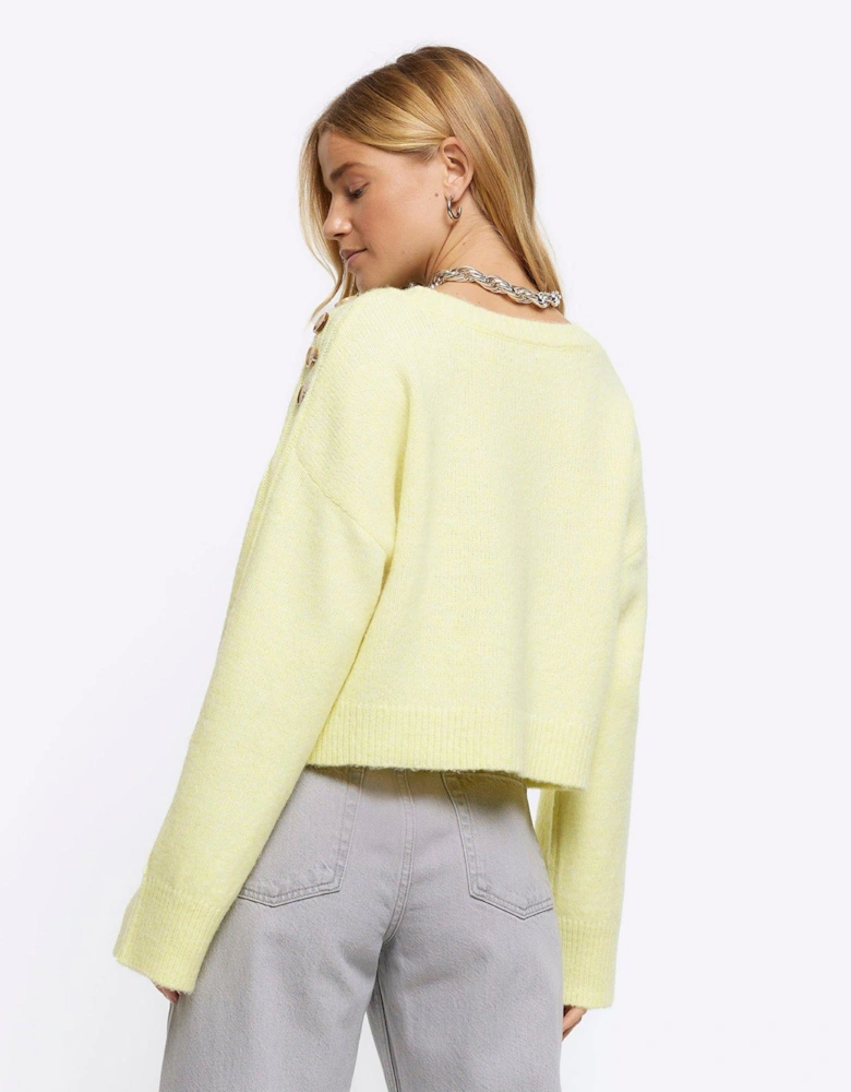 Cropped Button Jumper - Yellow