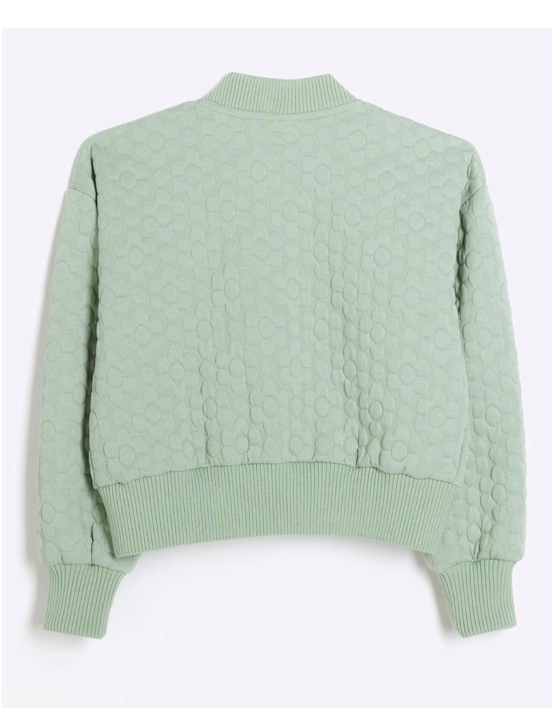 Girl Quilted Daisy Bomber Jacket - Green