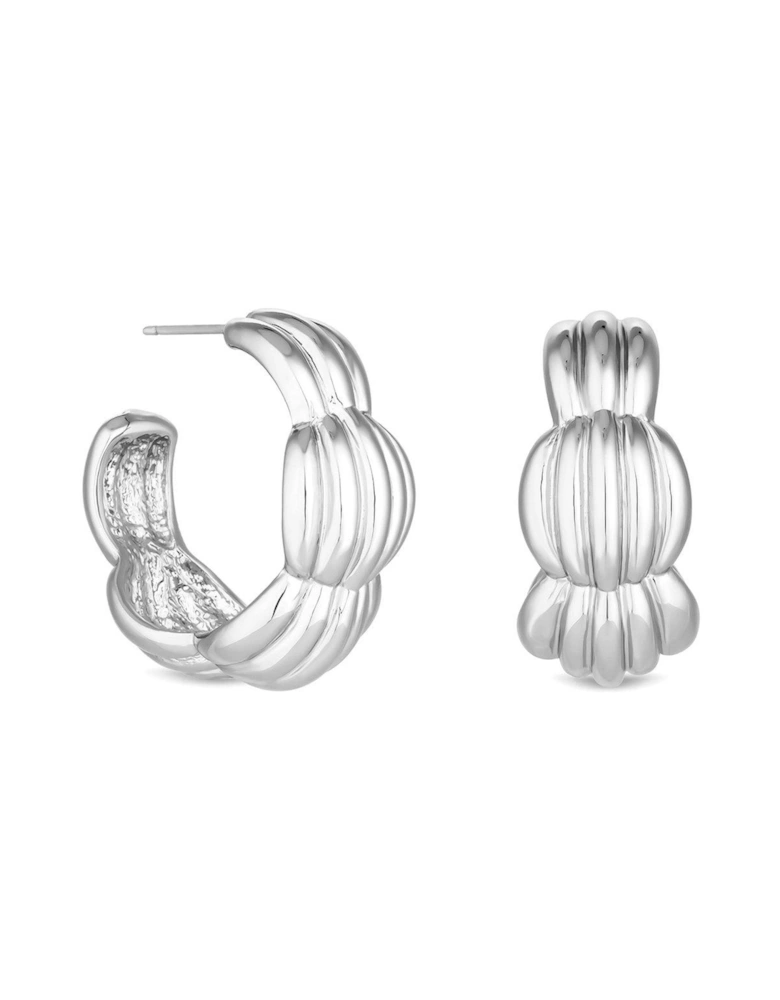 Silver Polished Tapered Ribbed Hoop Earring