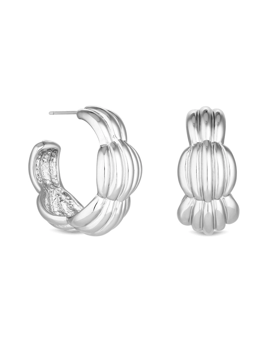 Silver Polished Tapered Ribbed Hoop Earring, 2 of 1