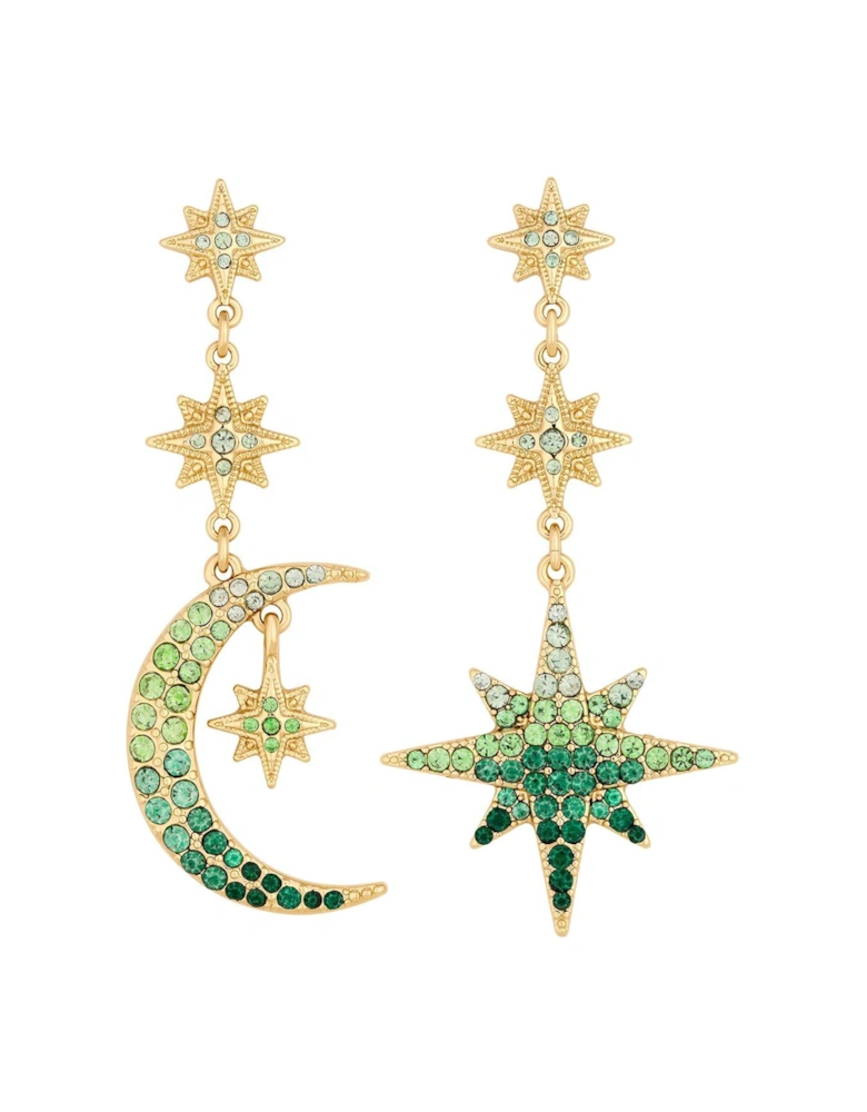 GOLD GREEN OMBRE STAR AND MOON MIS-MATCH DROP EARRING