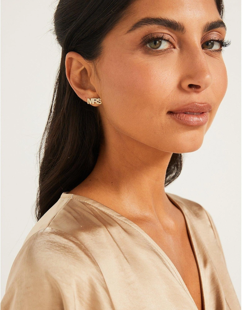 Mrs Initial Earrings - White Gold