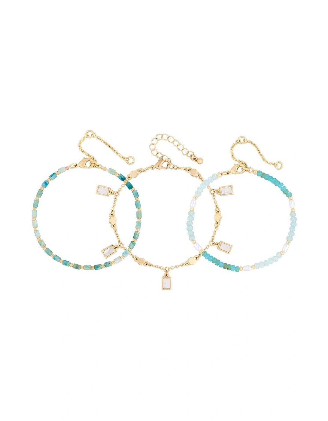 GOLD BLUE COASTAL BEAD AND MOTHER OF PEARL CHARM MULTIPACK BRACELET - PACK OF 3, 2 of 1