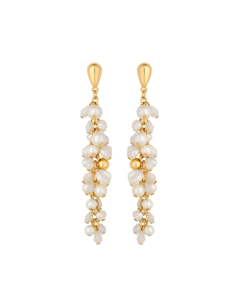 GOLD CREAM PEARL AND POLISHED CLUSTER LONG DROP EARRING