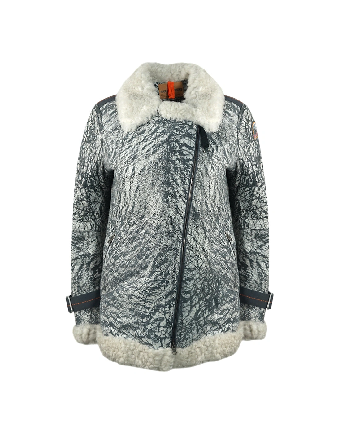 Women's Parajumpers Haven Shearling Nine Iron Grey Leather Jacket - Size: 10/8