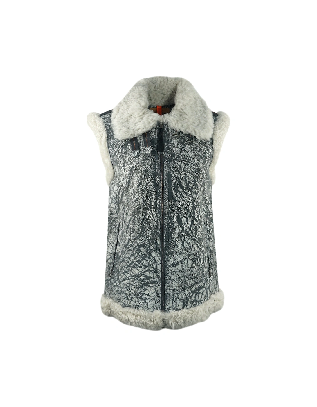 Women's Parajumpers Sax Shearling Nine Iron Grey Leather Gilet - Size: 10/8
