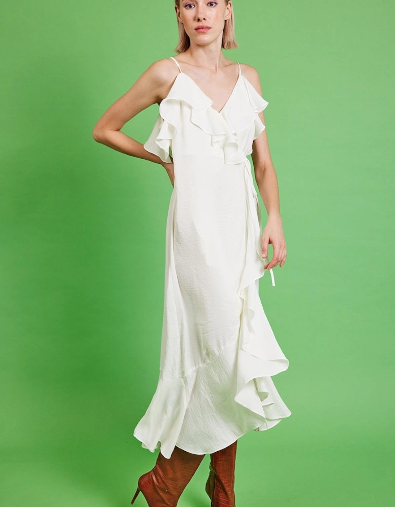 White Silk Blend Maxi Ruffle Dress