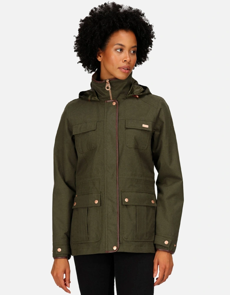 Womens Alixa Waterproof High Collar Jacket - Dark Khaki