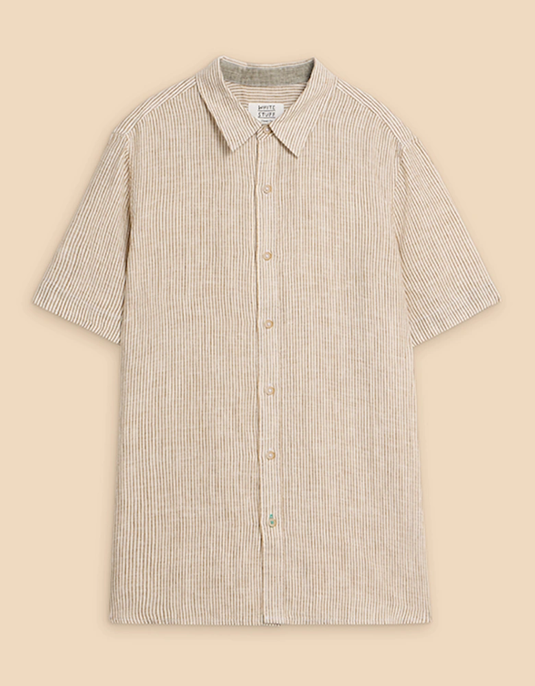 Men's Pembroke Short Sleeve Linen Shirt Tan Multi