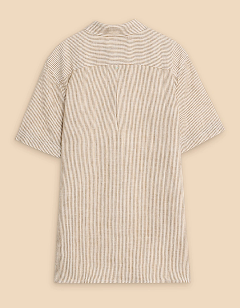 Men's Pembroke Short Sleeve Linen Shirt Tan Multi